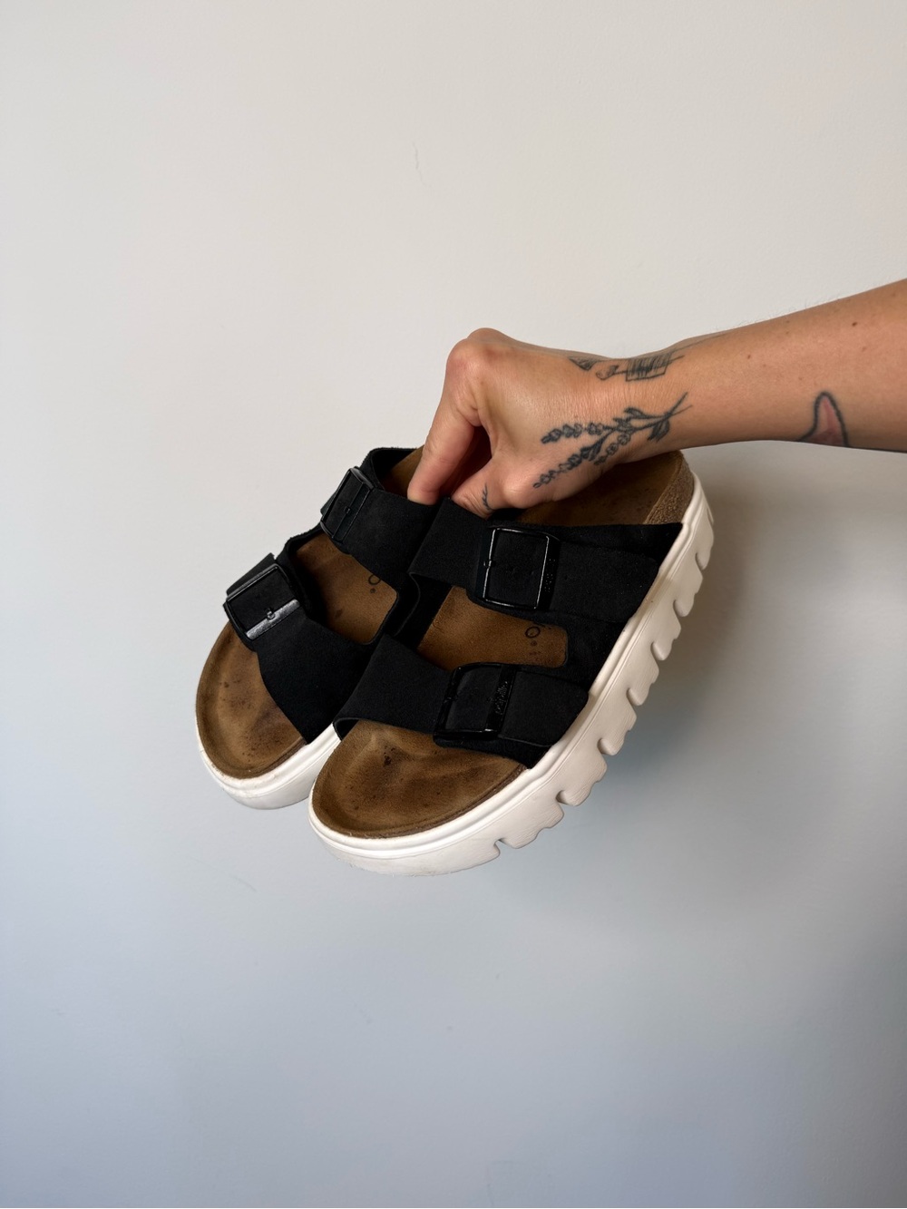 Chunky black suede Papillio Birkenstocks, white platform sole  - women’s 39